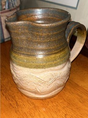 Handmade Stoneware Pitcher in Earthy Brown and Cream